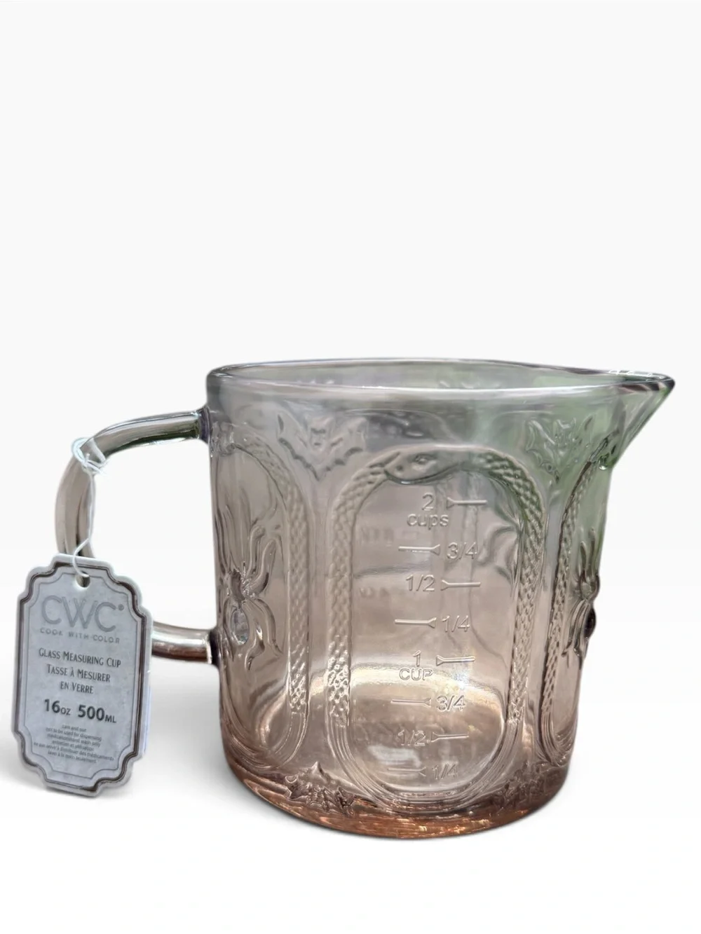 CWC Cook With Color Halloween Glass Measuring Cup 16oz Spider Snake Smokey Gray
